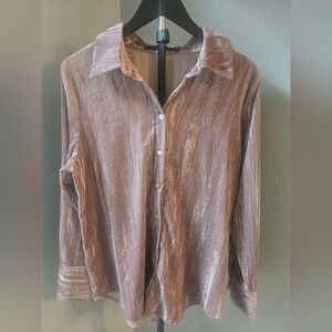 Marc New York Andrew Marc Pink Velvet Button Long Sleeve Blouse-M